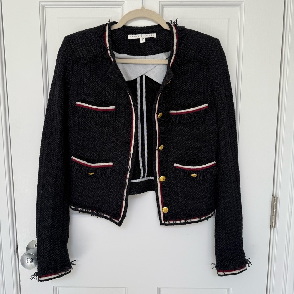 Veronica Beard Blue Tweed Blazer Jacket with Gold Buttons